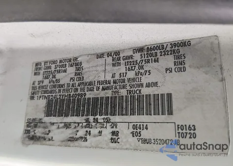 2000 Ford E-250 Commercial/Recreational из США, поврежденный, VIN 1FTNE24L2YHB40989